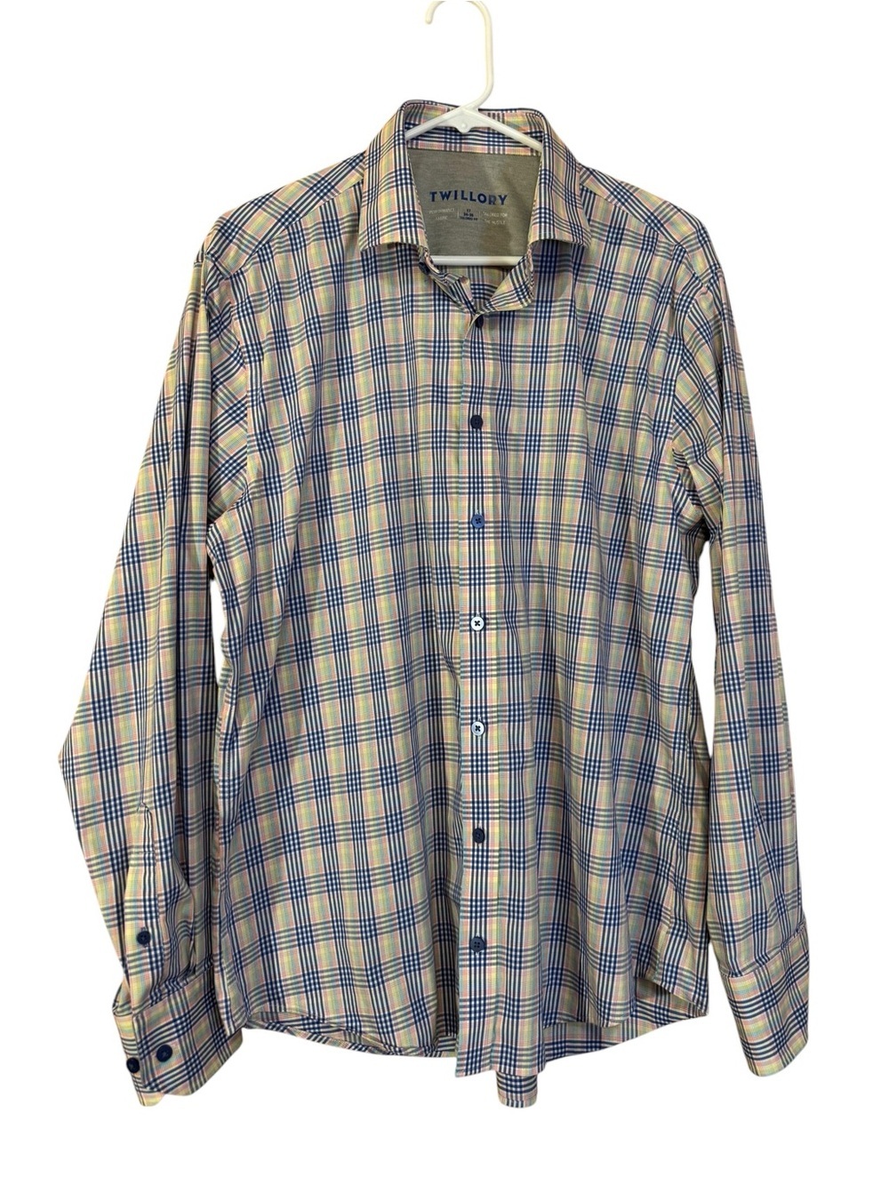 Twillory Men’s Performance Fabric Tailored Fit Plaid Dress Shirt 17 34/35